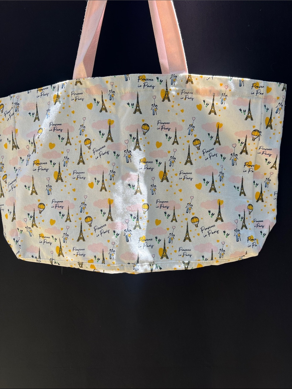 Paris Print Pink Handle Tote Bag